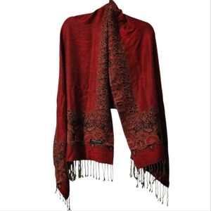 Pashmina Cashmere Silk Red Black Paisley Shawl Scarf Wrap Luxury Large 68x27.5